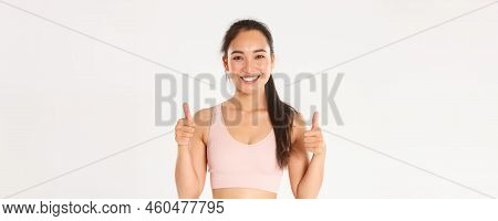Sport, Wellbeing And Active Lifestyle Concept. Close-up Of Happy Cute Brunette Asian Girl, Fitness I