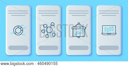 Set Line Project Team Base, Board With Graph, Pie Chart Infographic And Stocks Market Growth Graphs 