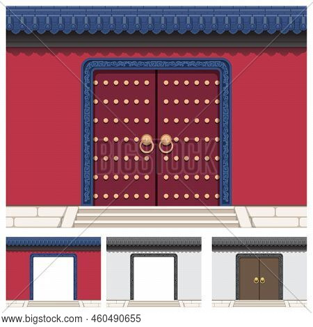 Layered Editable Vector Illustration Of A Gate On The Wall With Ancient Chinese Traditional Style.