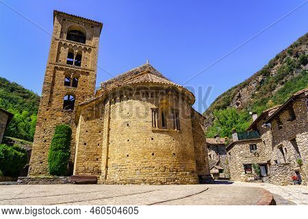 Romanesque Church With Bell-filled Tower In The Mountain Village Of Beget, Catalonia, Girona.