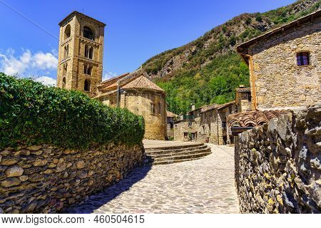 Narrow Alley Made Of Stone That Leads To The Town Square Where The Church Is, Beget, Girona.