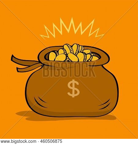 Bag Of Gold Coins. Wealth And Success. Financial Savings. Idea Of Earning. Found Treasure. Pouch Of 