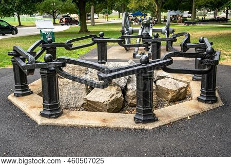 West Point, Ny - Usa - Aug 26, 2022: Landscape View Of The Great Chain. The Hudson River Chains Were