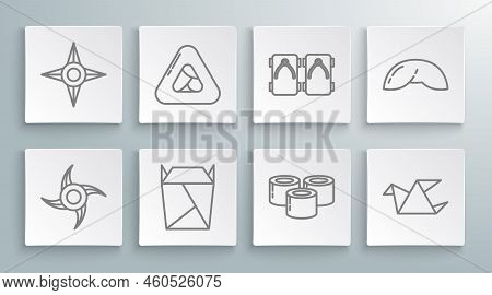 Set Line Japanese Ninja Shuriken, Sushi, Rstaurant Opened Take Out Box Filled, Origami Bird, Geta Tr