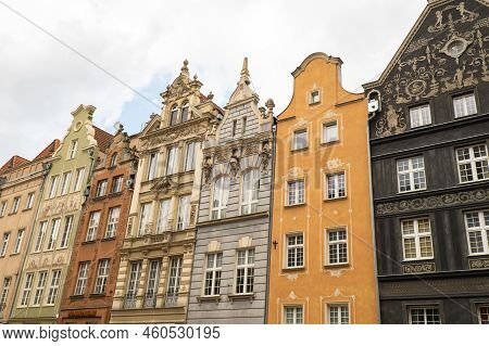 Gdansk Poland - May 2022 Dluga Street - Ulica Dluga On The Old Town. Old Architecture Historical Pla