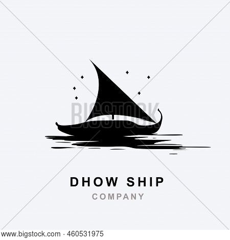 Silhouette Of Dhow Logo Design, Traditional Sailboat From Asia ,africa