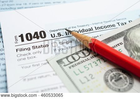 Bangkok, Thailand - May 15, 2022  Tax Form 1040 U.s. Individual Income Tax Return, Business Finance 