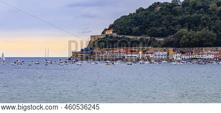 Panorama Of La Concha Bay, Beach And Waterfront Houses In San Sebastian, Spain