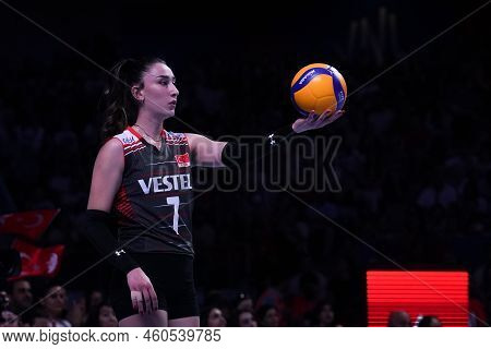 Ankara, Turkiye - June 04, 2022: Baladin Hande Serves During Bulgaria Vs Turkiye Vnl Pool Match In A
