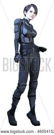 3d Rendering Of A Sceince Fiction Warrior Woman Isolated On White Background