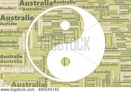 The Words 'australien, Australia, Australie ' As Word Art, Word Cloud, Tag Cloud In Different Langua