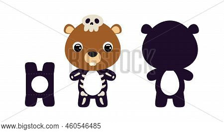 Cute Die Cut Halloween Beaver Chocolate Egg Holder Template. Cartoon Animal Character In A Skeleton 