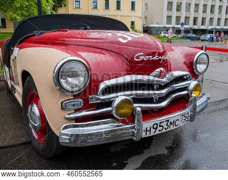 Nizhny Novgorod, Russia - June 15, 2020: Classic Soviet Car Exhibition. Customized Beige And Red Gaz