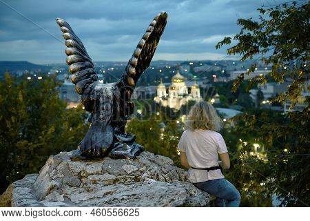 Eagle Statue In Pyatigorsk, Stavropol Krai, Russia. Historic Landmark, Old Symbol Of Pyatigorsk Inst