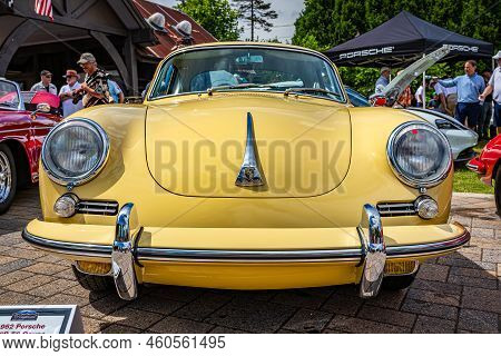 Highlands, Nc - June 11, 2022: Low Perspective Front View Of A 1962 Porsche 356b T6  Hardtop Coupe A