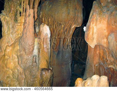 Petralona Cave, Creece- May 25, 2007: Ancient Karst Cave With Stalactites And Stalagmites, Cenote Ce