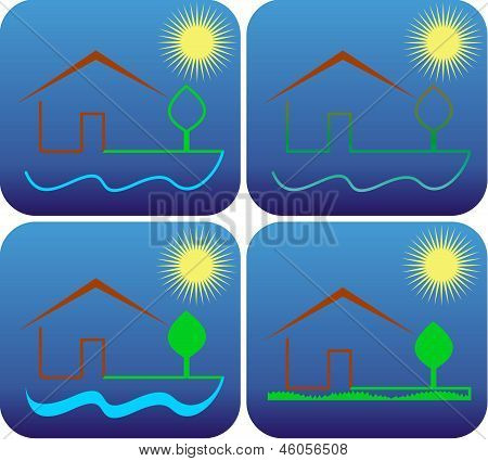 Casa del vector por el mar
