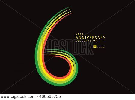 6 Years Anniversary Celebration Logotype Colorful Line Vector, 6th Birthday Logo, 6 Number Design, B