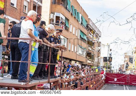 Running Of The Bulls. Bulls. Bull Runs. Encierro That Is Celebrated In The Town Of San Sebastian De 