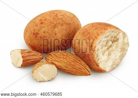 Marzipan Balls Or Potatoes With Almond Isolated On White Background Full Depth Of Field