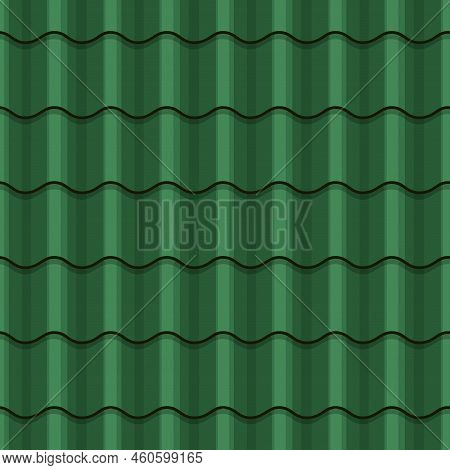 Green Roof Tile Seamless Pattern. Vector Rooftop Background, Game Overlap, Cartoon Repeated Texture.