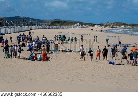 Calais, France - 26 June 2022: Young People Playing Handball On The Beach Of Calais During Summertim