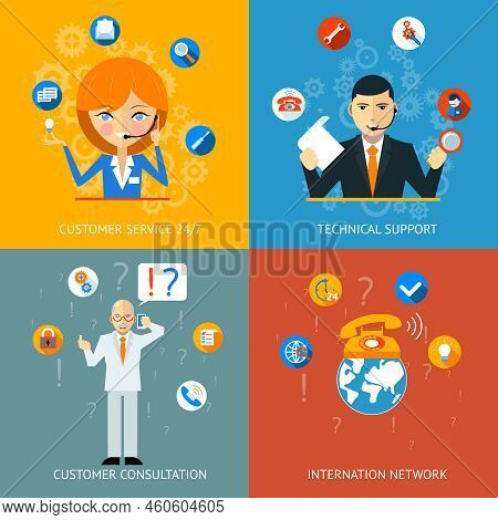 Colorful Technical Support And Customer Service Icons