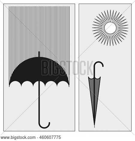 Umbrella Rain Sun Icons. Spring Decoration. Vector Illustration. Stock Image.