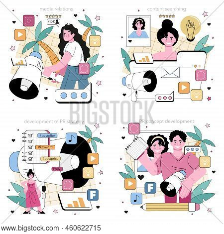 Public Relations Manager Set. Specialist Developing Commercial
