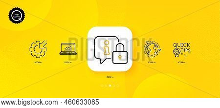 Online Statistics, Lock And Quick Tips Minimal Line Icons. Yellow Abstract Background. Seo Gear, Out