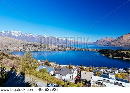 View Over Queenstown And Cecil Peak In New Zealand