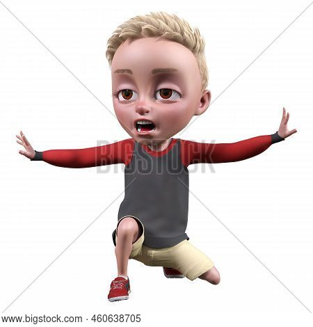 3D Rendering Toon Boy On White
