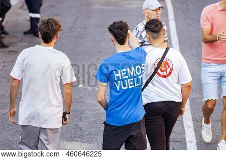 Running Of The Bulls. Bulls. Bull Runs. Encierro That Is Celebrated In The Town Of San Sebastian De 