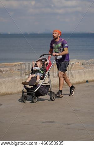Istanbul, Turkiye - June 18, 2022: People Running In Colors During Color Run Maltepe 7k Run