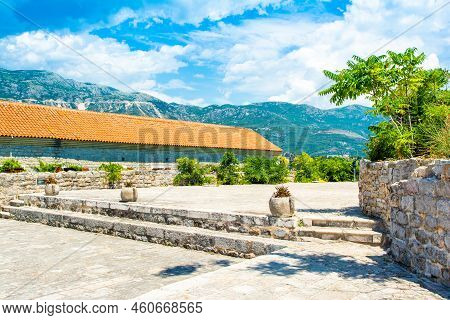 View To The Library Museum In Citadel Fortress In Old Town Of Budva And Beautiful Landscape Of The B