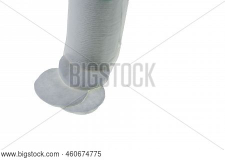 Close Up View Of Cotton Pads Sto K Isolated On White Background.