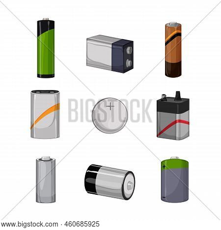 Battery Energy Electric Set Cartoon. Power Charge, Full Mobile Charger, Phone Lithium, Low Level Bat