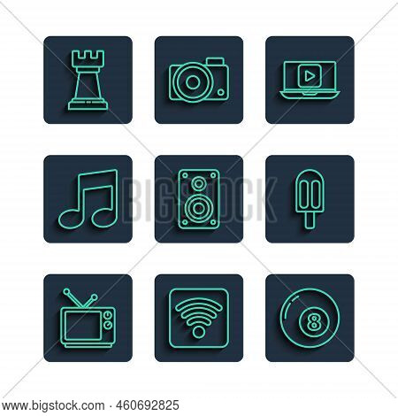 Set Line Retro Tv, Wi-fi Wireless Internet Network, Billiard Pool Snooker Ball, Online Play Video, S