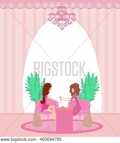 Manicure In Beauty Salon Card - Place For Your Text , Vector Illustration