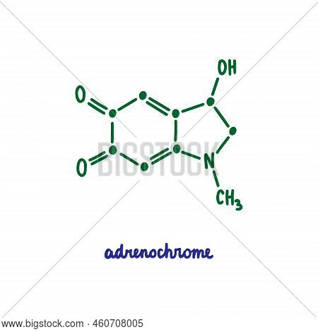 Adrenochrome Hand Drawn Vector Formula Chemical Structure Lettering Blue Green Chemical Compound