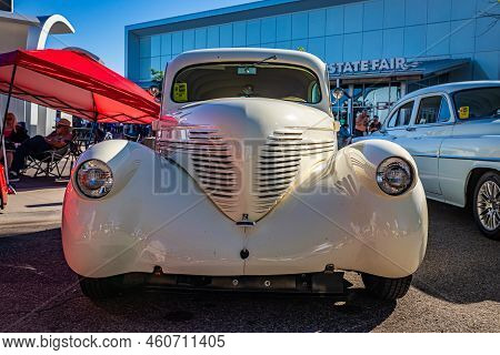 Falcon Heights, Mn - June 17, 2022:  Low Perspective Front View Of A 1938 Willys Overland 2 Door Sed