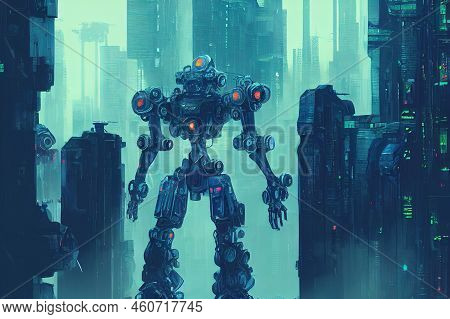 Robots I The Future City. Alien World War. Futuristic Robot City. Scene Design .scifi Topic. Concept