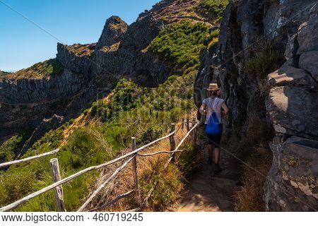 Walking Towards Pico Do Arieiro From Ninho Da Manta Viewpoint, Madeira. Portugal