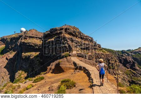 Walking Towards Pico Do Arieiro From Ninho Da Manta Viewpoint, Madeira. Portugal