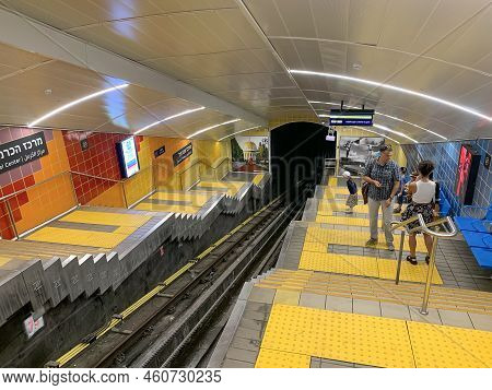 Haifa, Israel - August 08, 2022: Platform Of The Carmelite Train. Carmelite - Underground Funicular 