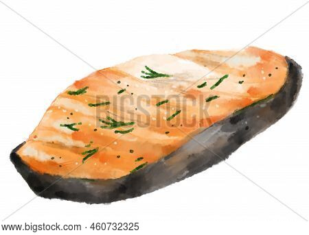 Watercolor Painting Steak Salmon Fillet Seafood Illustration