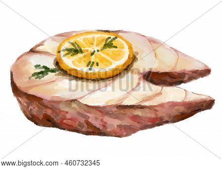 Grill Fillet Red Snapper Fish Seafood Steak Watercolor Painting Illustration