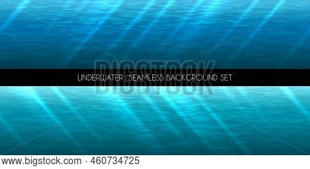 Underwater Seamless Background. Water Marine Blue, Deep Aquatic, Vector Illustration