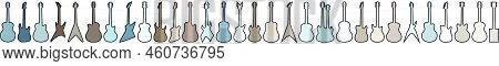 Icons Of A Lot Of Silhouettes Of Different Multi-colored Guitars