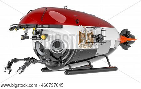 Bathyscaphe With Egyptian Flag. Marine Geology, Oceanography In Egypt, 3d Rendering Isolated On Whit